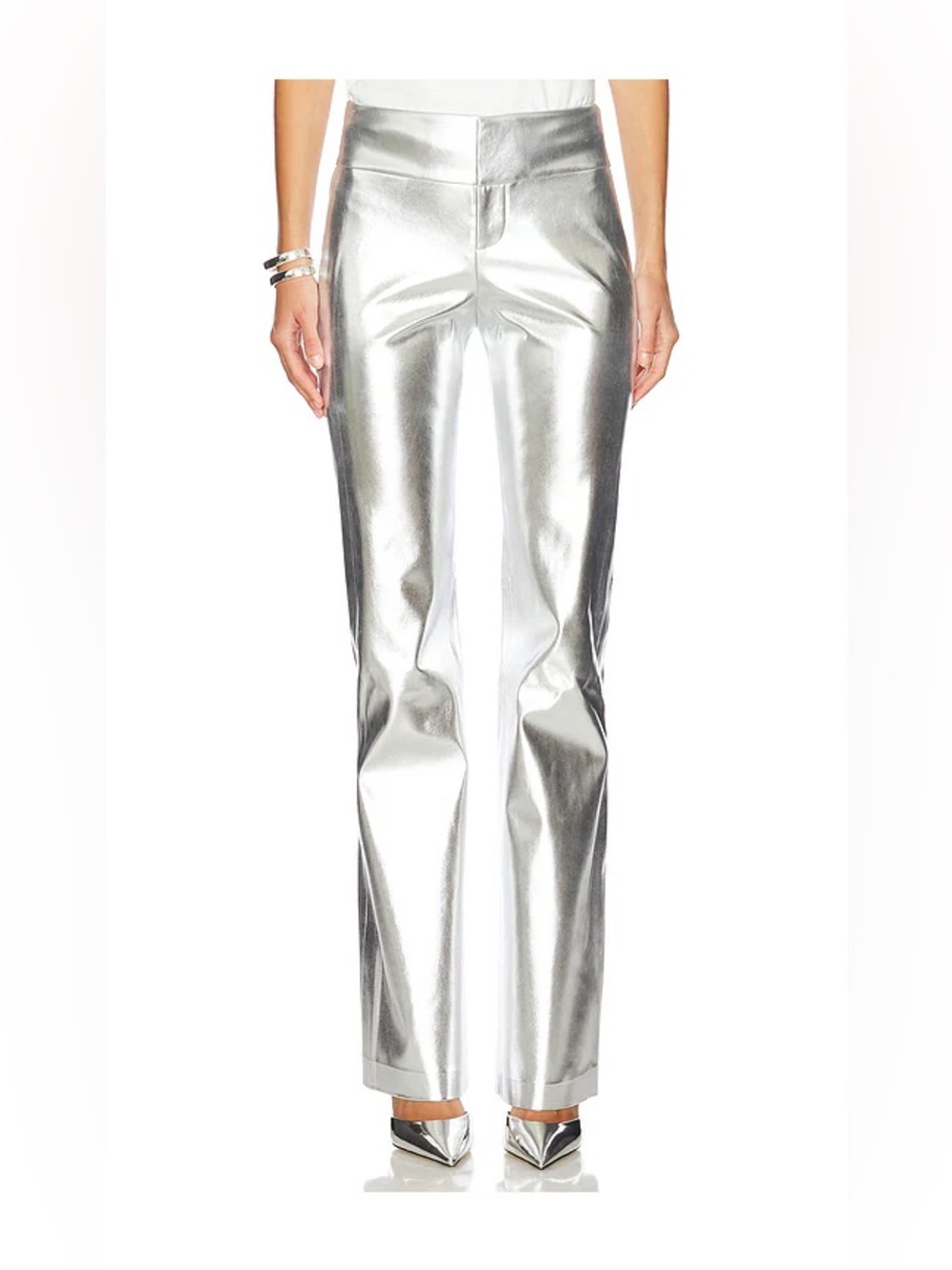 Alice + Olivia: Silver Metallic Vegan Leather Pants